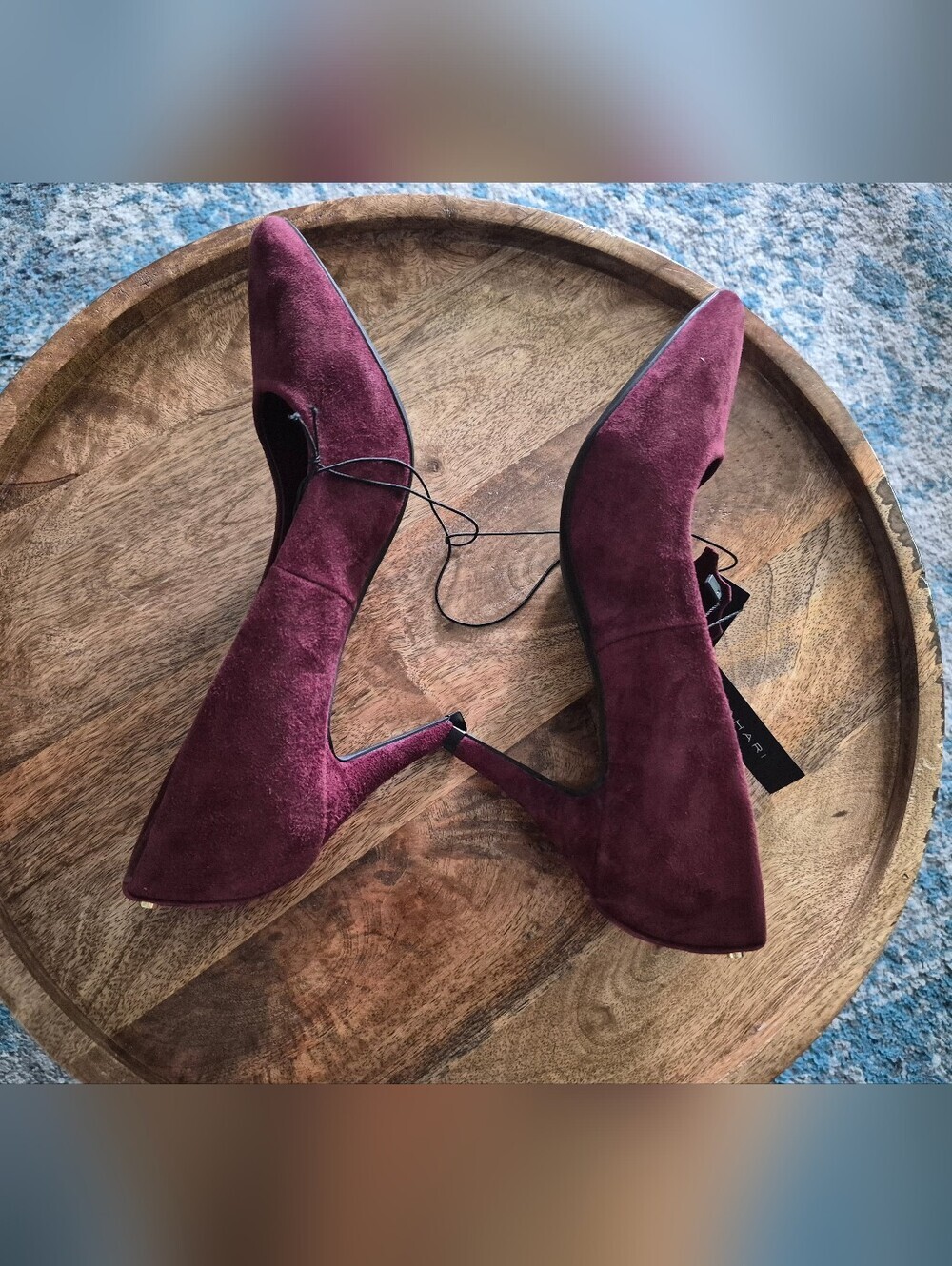 BNWT Tahari Luxe Leather Suede Pointed Toe Stiletto Pump 7.5 Heel Wine Burgundy - Picture 6 of 12